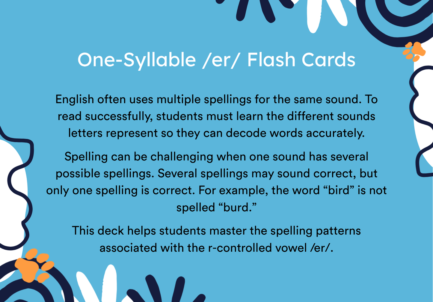 Spelling Flash Cards: One-Syllable /er/ words