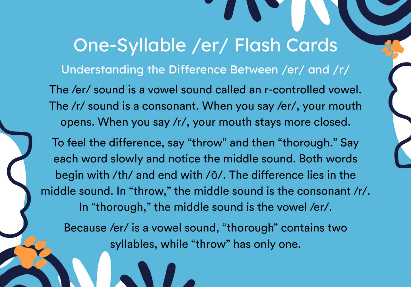 Spelling Flash Cards: One-Syllable /er/ words