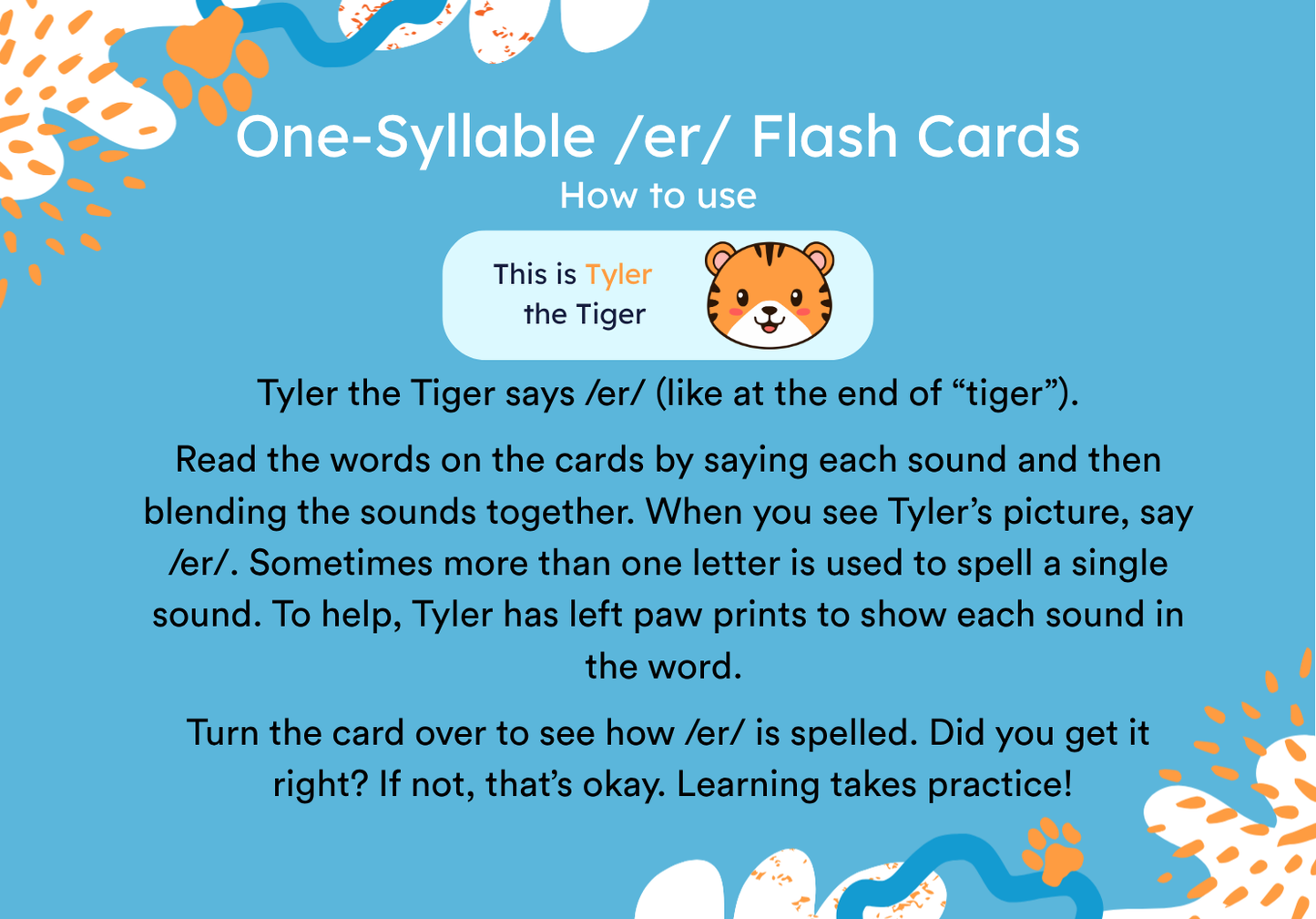 Spelling Flash Cards: One-Syllable /er/ words
